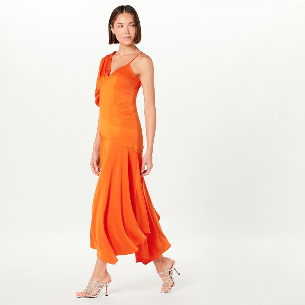 Orange Asymmetrical Ruffled Cocktail Sundress - Picture 7 of 16